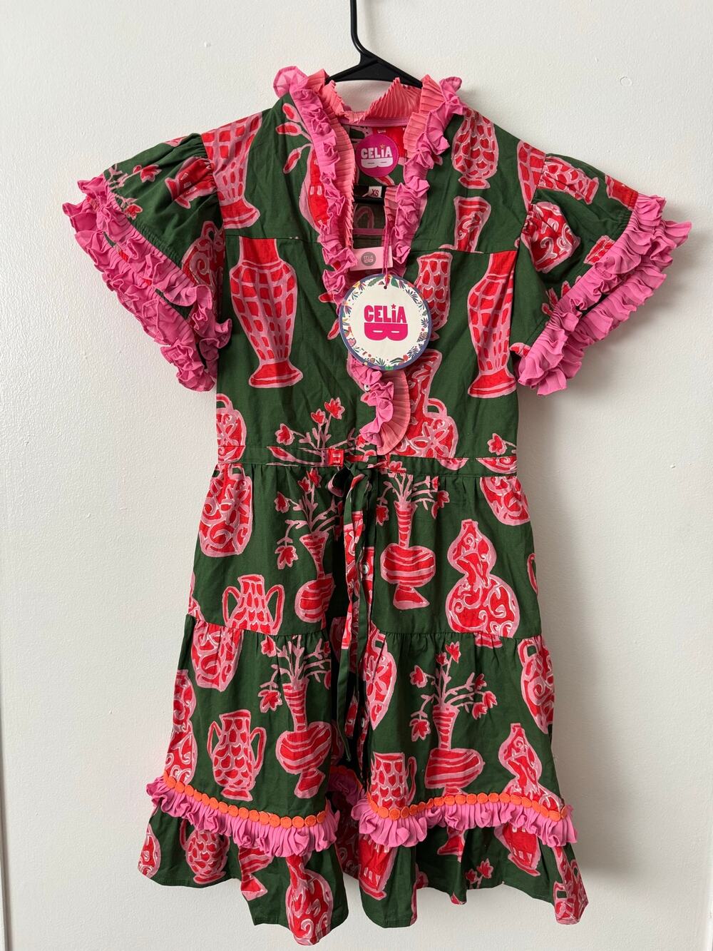 NWT CeliaB XS Pitambari Tiered Ruffle-Trim Mini Dress